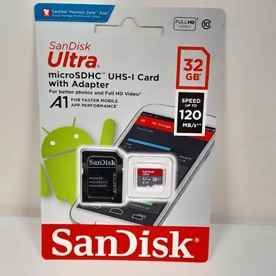 SanDisk Ultra 32GB MicroSDHC UHS-I Card with Adapter 120mb/s
