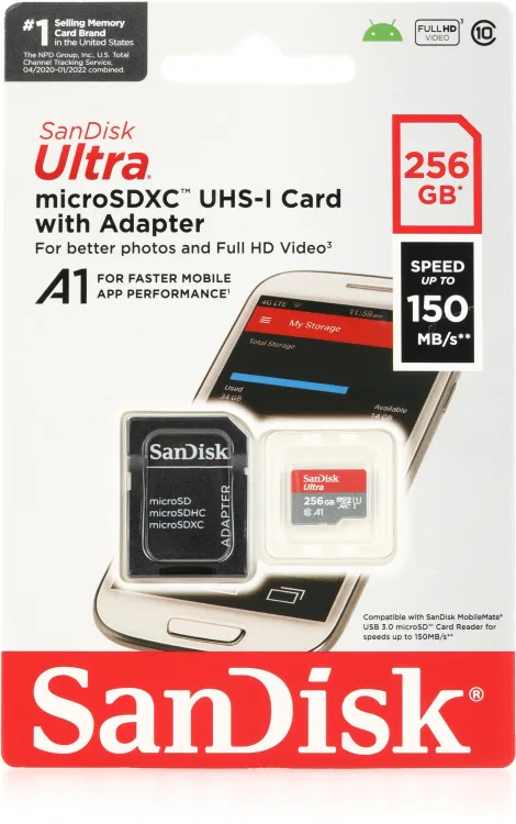 SanDisk Ultra 256GB MicroSDXC UHS-I Card with Adapter 150mb/s