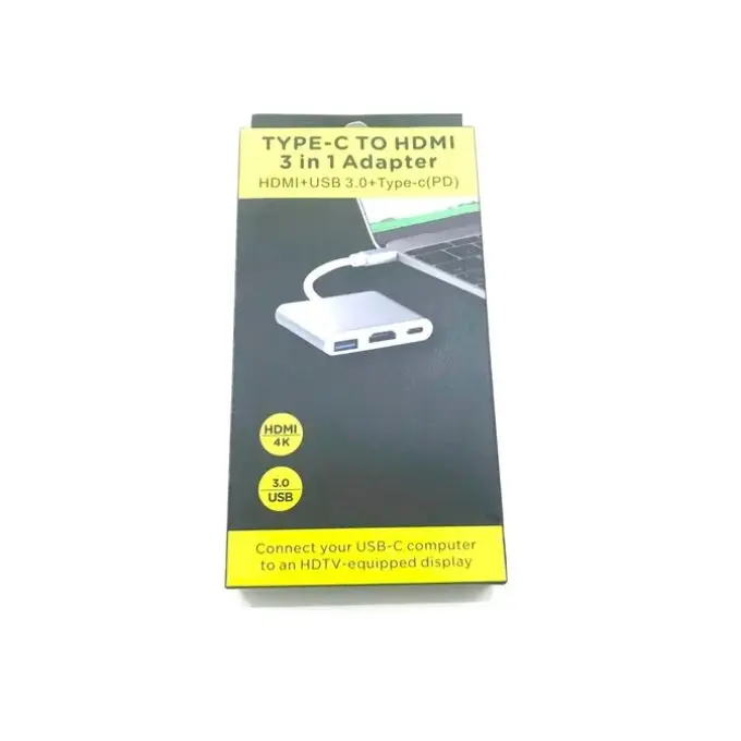 USB Type-C HUB 3-in-1: USB 3.0 + HDMI + Type-C Charging Port 