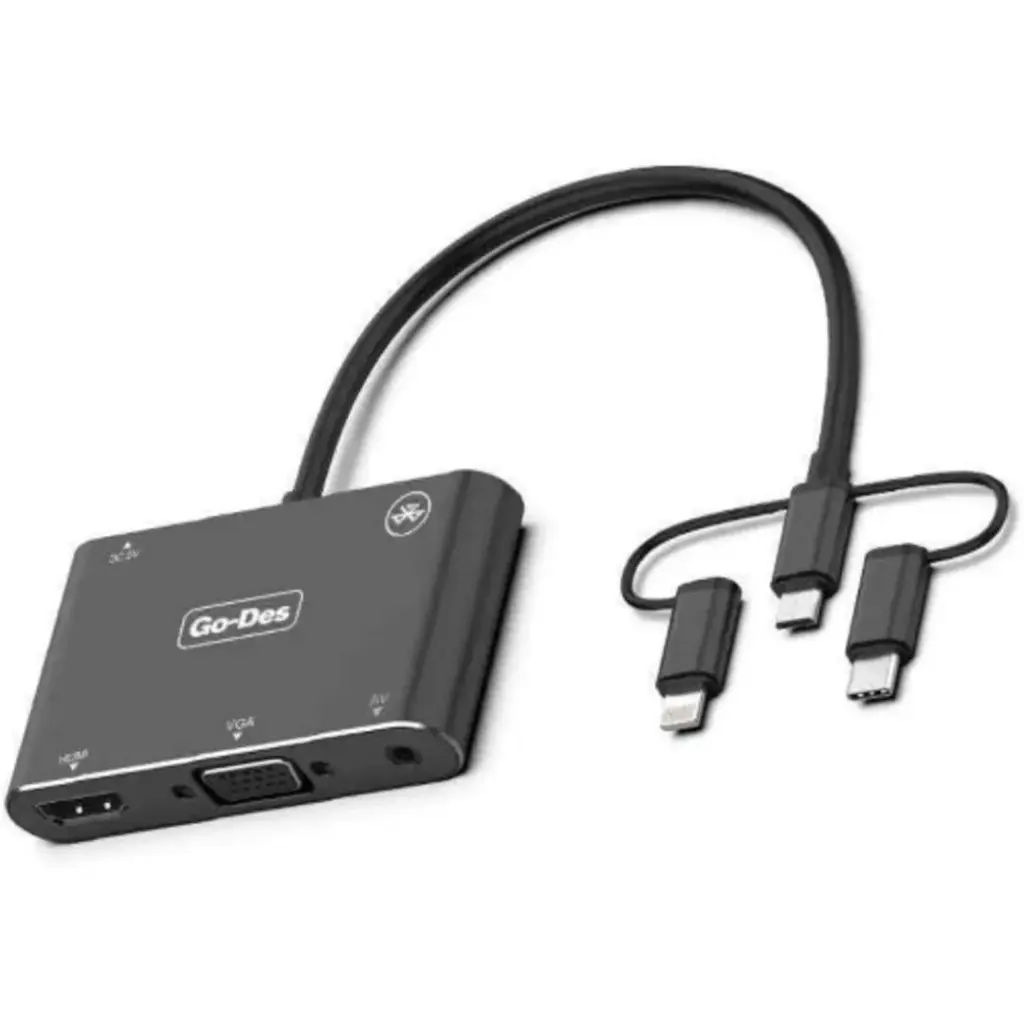 3 in 1 Mobile HD Screen Player, Type-C/Lightning/Micro USB to HDMI/VGA/AV Adapter, Audio-video Converter