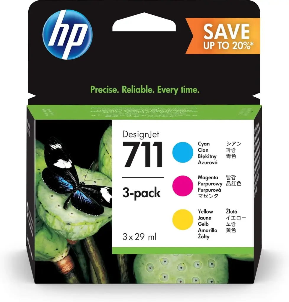 HP 711 3-Pack Cyan, Magenta & Yellow 28-ml Genuine Ink Cartridge