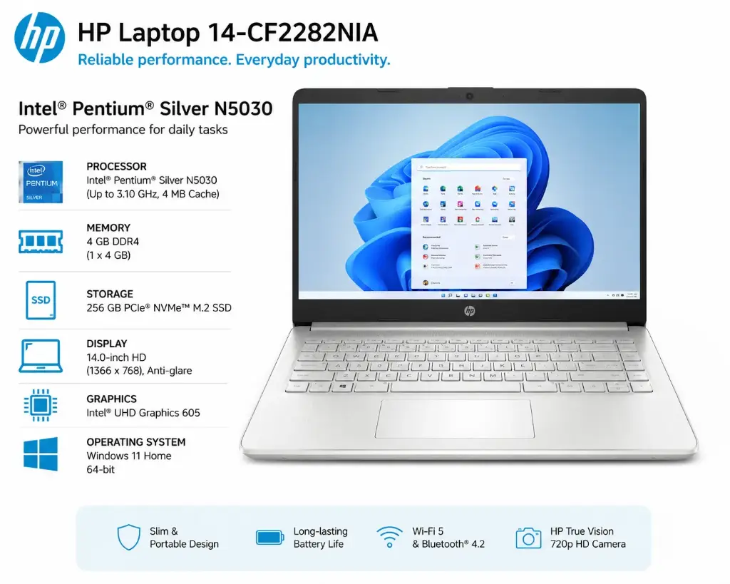 HP LAPTOP 14-CF2282NIA INTEL PENTIUM SILVER N5030 256GB SSD 4GB RAM 
