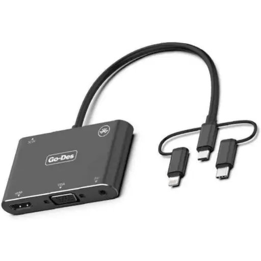 3 in 1 Mobile HD Screen Player, Type-C/Lightning/Micro USB to HDMI/VGA/AV Adapter, Audio-video Converter